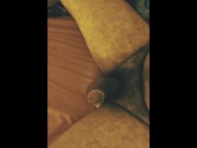 Slave masturbates while his mistress hits his big white cock