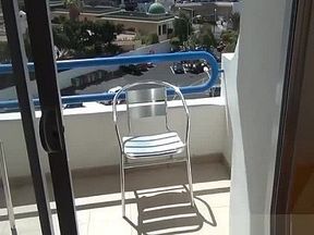 French couple enjoying hot juicy sex on balcony