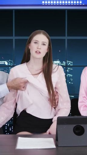 ChannelSkeet Breaking News - Male News Anchor FreeUse Bangs His Redhead Colleague &amp; 18yo Protester   Clip 1