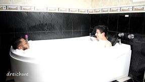 playing in the jacuzzi