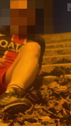 Amateur Boy in Football Gear Caught Wetting Himself in the Street