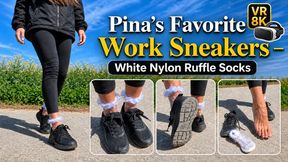 VR 3D 8K 180 60 fps | Pina Presents Her Favorite Black Sneakers – White Ruffle Nylon Socks, Close-Up Shoe Details & Barefoot Reveal