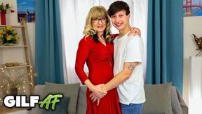”GilfAf- Ella Black Spreads Mature Muff For Step-Grandson's Prick”