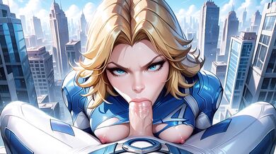 Sue Storm gets face fucked and creampied by a rival hero