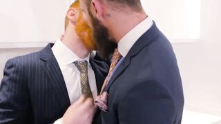 Executives enjoy sloppy blowjob before a rough analfucking