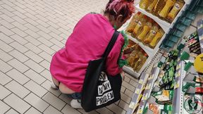 Crazy Rebeca Addams in Jeans Buttcrack at the Supermarket