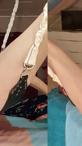 TS Lilly Sophie Playing with Her Big Tits and Hard Girlsdick and Cute Ass Until She Cums in Sling