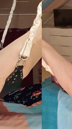 TS Lilly Sophie Playing with Her Big Tits and Hard Girlsdick and Cute Ass Until She Cums in Sling