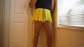 I feel sassy wearing my wife's yellow skirt and white panties