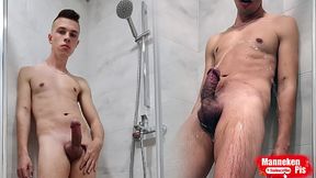 Pissing with an erection on yourself