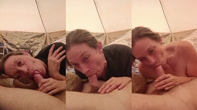 Granny deep throats big dick till she gags and drools