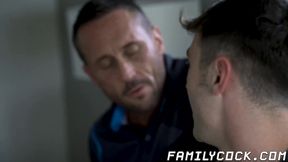 Bareback doggystyle fucking with stepdad and his stepson