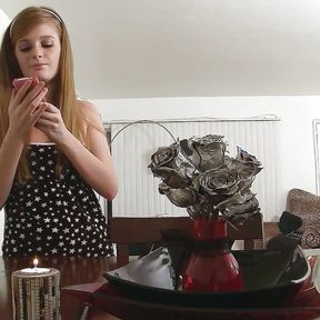 Skinny Teen Faye with Stocking Fucked in the Kitchen by Step Father