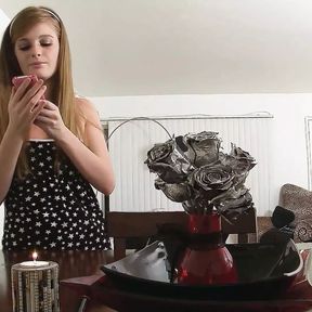 Skinny Teen Faye with Stocking Fucked in the Kitchen by Step Father