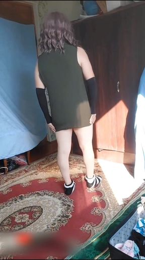 +18 Youtube Model Crossdresserkitty Sexy Villager Housewife Dress Long Stockings