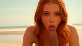 sucking cock, a young, redheaded Caucasian woman, video created by AI