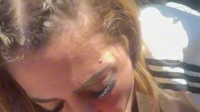 Amatorka vixen gives a wild car blowjob to her lucky guy, taking his