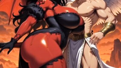 Angel succumbs to a succubus demoness's massive bbw body in a hot hentai