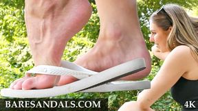 Frieda experiments with white flip flops and foot teasing - 26090 - 4K