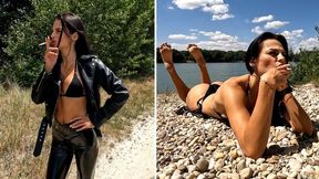 Jade sunbathes, smokes, and plays with her bare feet