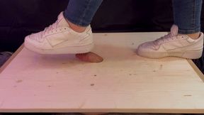 Cock Crush and Barefoot Post Cum Shoejob in White Sneakers - Tamystarly - Balls Trample, CBT, Trampling, Bootjob, Stomping