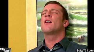 Horny gays having sex in the office at work