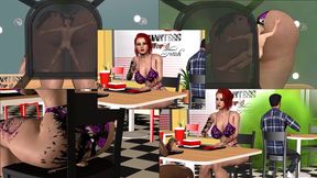 GIANTESS FARTING AND CRUSHING LITTLE SLAVES IN BURGER BAR ( SUELLEN ONLY VERSION )