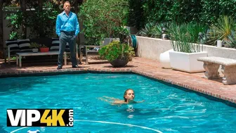 Blonde teen Sydney Cole fucks her boyfriend's dad outdoors