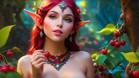 Beautiful Big Breasted Nude Elf Girl with Cherry