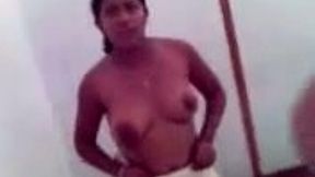Shameless all naked Indian chubby housewife showed off her big titties