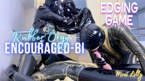 Miss Lilly and Mistress AE Edging game! Complete Enclosure, Encouraged-Bi, Rubber Orgy, Edging, with Gas Masks, Breath Play Hoods and Layers of Latex