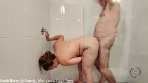 Hot MILF Heidi and Dex get frisky in the shower with new lingerie and toys