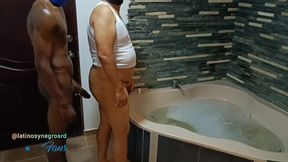 My neighbor puts me on all fours and the corner of the bathtub and then he shoves his huge thick black cock into me