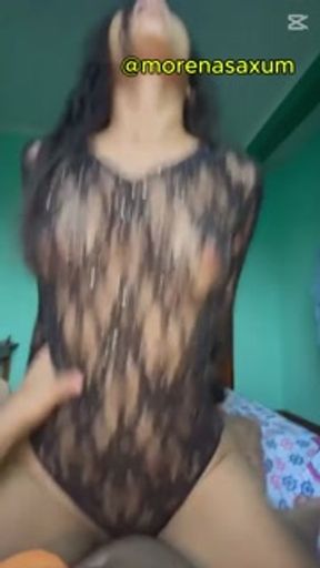 my skinny girlfriend with braces jumping on me