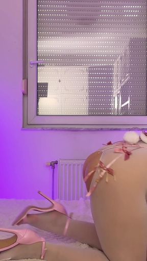 Cum with Easter Bunny. Dirty Dildo Play, Blowjob &amp; Footjob