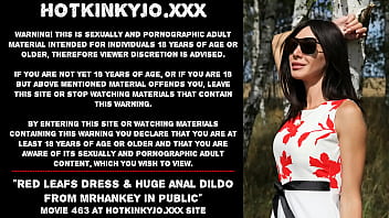 Hotkinkyjo red leafs dress &amp_ huge anal dildo from mrhankey in public