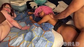 Redhead and ebony sluts take BBCs in their asses