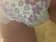 Sissy diaper boy wets goodnights diaper