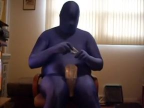 White to Blue Zentai with Fleshlight