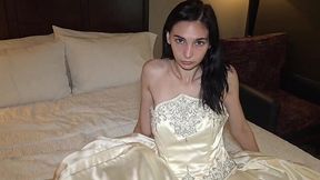 Pretty Slim Brunette In the Wedding Dress Cucks Her Hubby To Punish Him For Cheating On Her