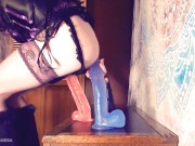 Gothic Gurl playing with Large Dildos