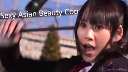 Sexy asian Female Cops BALLBUSTING kick in the nuts