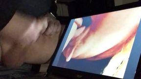 sissy sex toy wanks to me slurping cummies on his computer