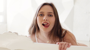 Beautiful natural tits brunette teen model Stacy Cruz posing all in white