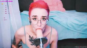 Cute tomboy getting fuck in mouth by fuckmachine