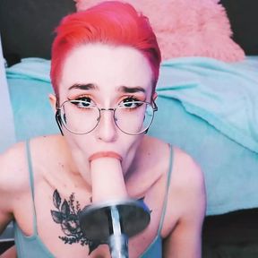 Cute tomboy getting fuck in mouth by fuckmachine