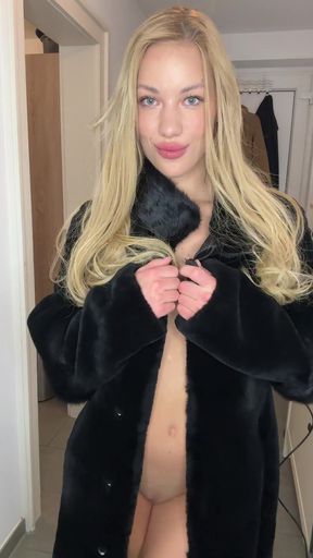 Blonde woman in fur coat