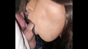 Trans public exhibitionist slut sucks random dick and wears the cum