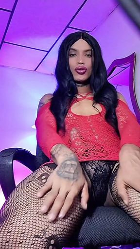 Brunette Shemale Models and Plays with Her Legs Until She Explodes a Lot of Hot Milk