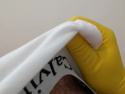 Rubber glove wank and cum